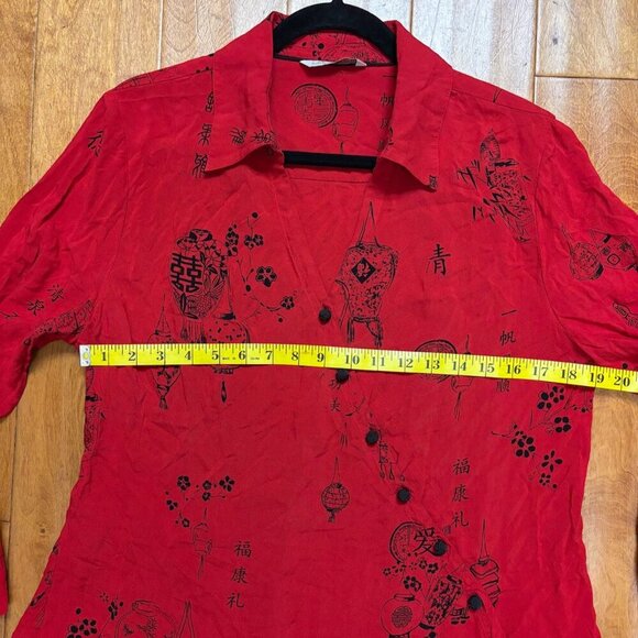 Soft Surroundings Women Wrap Top Size *S Knot Button Asian Tunic Red Asymmetric - Picture 6 of 16